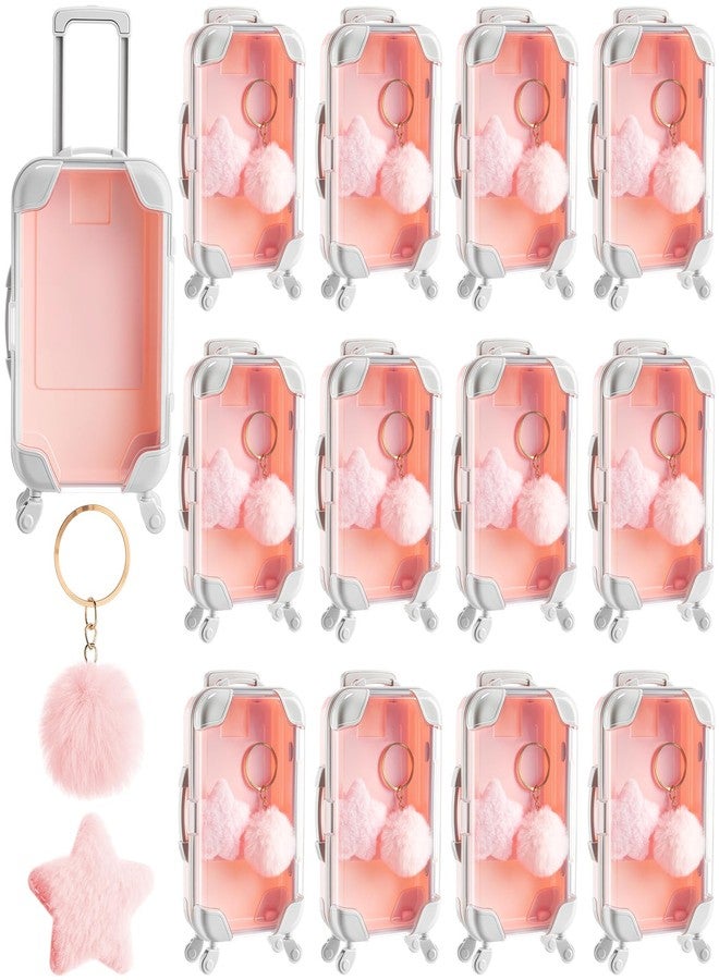 LemonRoad 36 Pcs Mini Suitcase Party Favor Box with Plush Ball Keychains and Hair Clips 6.69 x 3.74 x 1.97 Inches Clear Mini Suitcase Gift Box for Travel Baby Shower Wedding Holiday(Pink) - Image 1